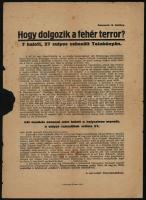 cca 1919-1920 Hogy dolgozik a fehérterror?, a szervezett bányamunkások röplapja a tatabányai tüntetésekről, foltos, kis sérüléssel