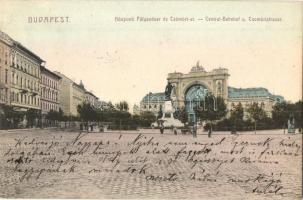 1903 Budapest VII. Központi pályaudvar (Keleti pályaudvar) és Csömöri út, vasútállomás, Baross szobor, üzletek