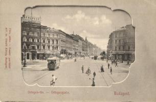 Budapest VI. Oktogon tér, villamos, Café Abbazia kávéház, Prindl üzlete. Kiadja Divald Károly 217. sz. (EK)