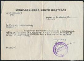 1946 Bp., Az Országos Zsidósegítő Bizottság joint ruhaakciójával kapcsolatos levél