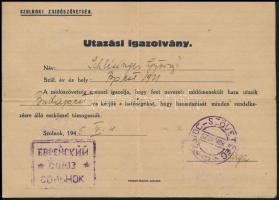 1945 Szolnok, Szolnoki Zsidószövetség által kiállított utazási igazolvány