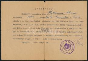 1944-1945 3 db igazolvány (DEGOR Magyarországi Zsidók Deportáltakat Gondozó Országos Bizottsága, Hun...