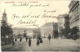 1905 Budapest IX. Kálvin tér, villamos, üzletek (fl)