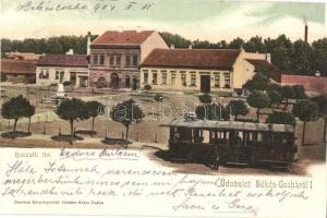 1904 Békéscsaba, Kossuth tér, motor, városi vasút, kisvasút. Kiadja a Corvina könyvnyomda