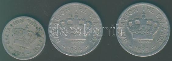 Görögország 1894-95. 5L (1x), 20L (2x) klf évszám T:3 kis ph.