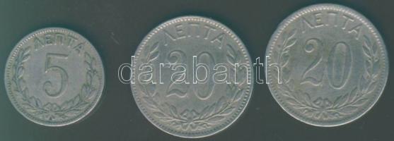 Görögország 1894-95. 5L (1x), 20L (2x) klf évszám T:3 kis ph