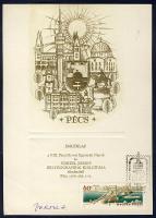 Vertel József (1922-1993): Grafikai kiállítás rézkarc, kis szériás emléklapon alkalmi bélyegzéssel, jelzett 15x21cm