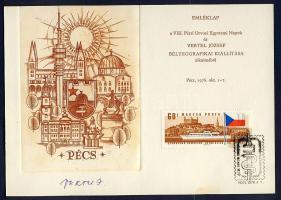 Vertel József (1922-1993): Grafikai kiállítás rézkarc, kis szériás emléklapon alkalmi bélyegzéssel, jelzett 15x21cm