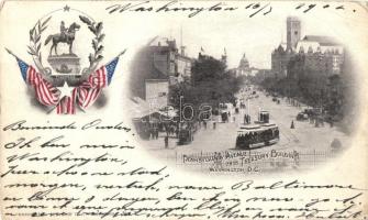 1902 Washington, Pennsylvania Avenue from Treasury Building, Thomas monument, trams (EK)