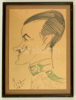 FJ jelzéssel: Katonaportré 1917, karikatúra, ceruza, papír, aláírásokkal, paszpartuban, üvegezett fa keretben, 28,5×20,5 cm