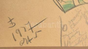 FJ jelzéssel: Katonaportré 1917, karikatúra, ceruza, papír, aláírásokkal, paszpartuban, üvegezett fa...