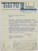 1942 Bp.V., Dobó Pál nyomdája és Üzletikönyv Gyára fejléces levélpapírjára írt levél