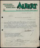 1941 Kolozsvár, Albert Könyvnyomda Papírkereskedés fejléces levélpapírjára írt levél