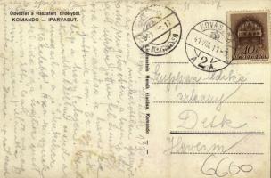 Komandó, Comandau; faszállító iparvasút télen, gőzmozdony, vasutasok. Kiadja Lichtenstein Henrik / i...