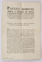 1826 Simonyi Pál (1764-1835) apát nyomtatott körlevele egyházi ügyekben, papírfelzetes pecséttel, Simonyi valamint Farkas Ferenc titkár aláírásával