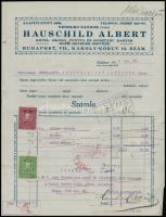 1928 Bp., Hauschild Albert Kötél, Zsineg, Ponyva stb. Raktárának fejléces számlája okmánybélyegekkel