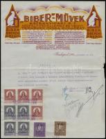 1928 Bp., Biber-Művek Kátrányipari Rt. díszes fejléces levélpapírjára írt nyugta okmánybélyegekkel