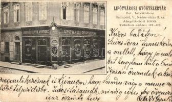1901 Budapest V. Lipótvárosi Gyógyszertár Szent Istvánhoz. Nádor utca 3. (r)