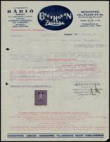 1932 Bp. IX., Beethoven Zeneház fejléces levélpapírjára írt számla, okmánybélyeggel
