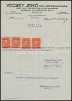 1928 Bp.VIII., Vecsey Jenő okl. gépészmérnök fejléces levélpapírjára írt nyugta okmánybélyegekkel