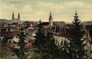 1912 Erzsébetváros, Dumbraveni; látkép, templomok. Kiadja Scholtes A. 462b / general view, churches (EK)