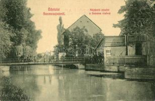1910 Szamosújvár, Gherla; Népkerti részlet a Szamos vizével, híd. W. L. 1870. / park, bridge, Somes riverside (kissé ázott sarok / slightly wet corner)