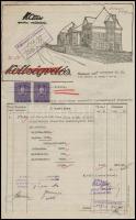 1928 Bp., Katzer Építési Vállalatának fejléces számlája okmánybélyegekkel