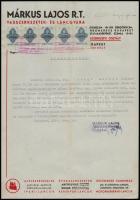 1946 Bp., Márkus Lajos Rt. Vasszerkezetek- és Láncgyára fejléces levélpapírjára kiállított bizonyítvány, okmánybélyegekkel