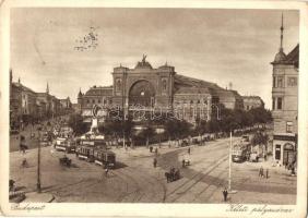 Budapest VII. Keleti pályaudvar, vasútállomás, villamos, kerékpár, automobil, üzletek (15 cm x 10.5 cm) (EK)