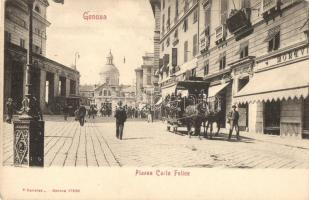 Genova, Genoa; Piazza Carlo Felice / square, shops, omnibus, tram (EK)