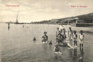 Portoroz, Portorose (Piran, Pirano); Bagni di Spiaggia / beach, bathing people. Guido Costalunga 4. (EK)