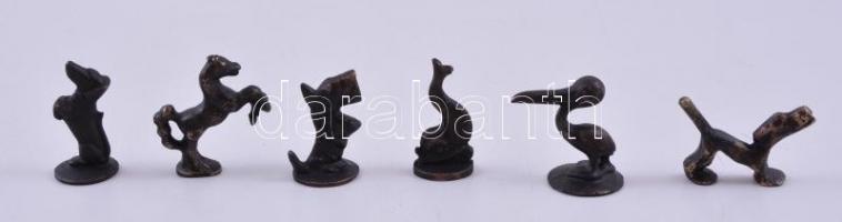 Mini bronz állatfigurák, 6 db, m: 4 cm