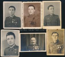 1938-1945 Katonaportrék, sok kitüntetéssel, 6 db, 6×9 cm