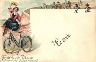 Dürkopps Diana Allen voran! / Dürkopp Diana bicycle advertisement card. Art Nouveau, litho (EK)