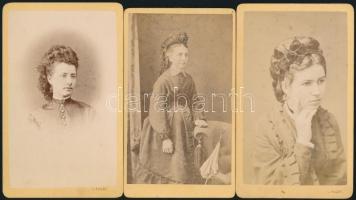 cca 1870 Hölgyeket ábrázoló keményhátú fotó pozsonyi műtermekből, 3 db, 10×6 cm