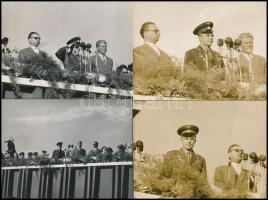 1961 Budapest, Jurij Alekszejevics Gagarin (1934-1968) űrrepülő látogatása Magyarországon, Kállai Gyula és Marosán György társaságában a Hősök terén, 4 db fotó, 9×12 cm