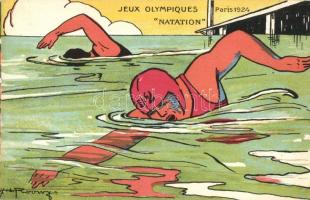 1924 Paris, Jeux Olympiques, Natation / VIII Olympiad / 1924 Summer Olympics advertisement postcard, Olympic Games, swimming. L. Pauterberge litho s: H. L. Roowy
