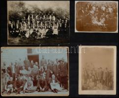 cca 1910-1925 Társasági fotó, csoportképek, 4 db, 16×11 és 8×11 cm közötti méretekben
