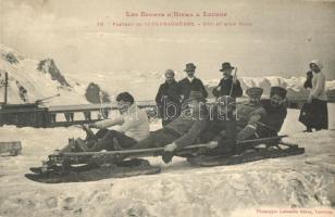 Les Sports dHiver a Luchon, Plateau de Superbagneres, départ dun Bobb / winter sport, five-men controllable bobsled