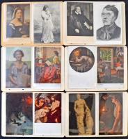 98 db RÉGI művészlap albumlapokon / 98 pre-1945 art motive postcards on album sheets