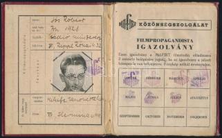 1947 Bp., Magyar Filmipari Rt. igazolvány tömegszervezés, MAFIRT pecsétekkel