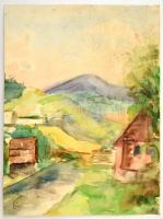 Szőnyi jelzéssel: Dombos táj. Akvarell, papír, foltos, 43×32 cm