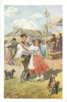 Csárdás; Hortobágyi folklór művészlap / Hungarian folklore art postcard s: Benyovszky