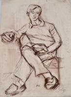 Uitz jelzéssel: Ülő férfi. Szén, papír, kis szakadással, felcsavarva, 75×55 cm
