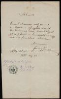 1877 Mezőtúr, Pénzátvételről szóló igazolás, Nyíri Pál főgondnok aláírásával és pecséttel
