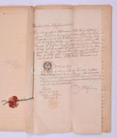 1887 Kassa, Okmány hivatalos másolata 50 kr + 1ft okmánybélyeggel, töredezett viaszpecséttel
