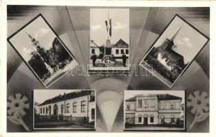 Túrterebes, Turulung; Országzászló, Községháza, M. kir. állami iskola, Református templom, Katolikus templom. Sass Béla felvétele / Hungarian flag, town hall, school, Calvinist church, Catholic church