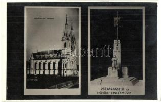 1941 Ditró, Gyergyóditró, Ditrau; Római katolikus templom, Országzászló és Hősök emlékműve / Catholic church, Hungarian flag and WWI Heroes monument. Klein photo