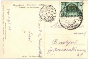 1940 Gyergyószentmiklós, Gheorgheni; Biserica rom. cat. / Római katolikus templom, utcakép. "Pa...