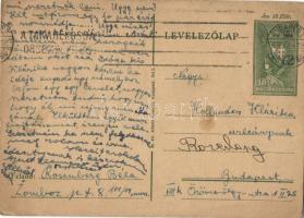1943 Rosenberg Béla zsidó KMSZ (közérdekű munkaszolgálatos) levele Holländer Klárika úrleánynak a zombori munkatáborból. m. sz. 101/17. / WWII Letter of a Jewish labor serviceman from the labor camp in Sombor. Judaica + 18f Ga. (EB)